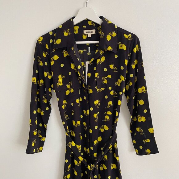 L'Agence Lemon Print Cameron Long Maxi Shirt Dress Silk Sz XS - Picture 3 of 8